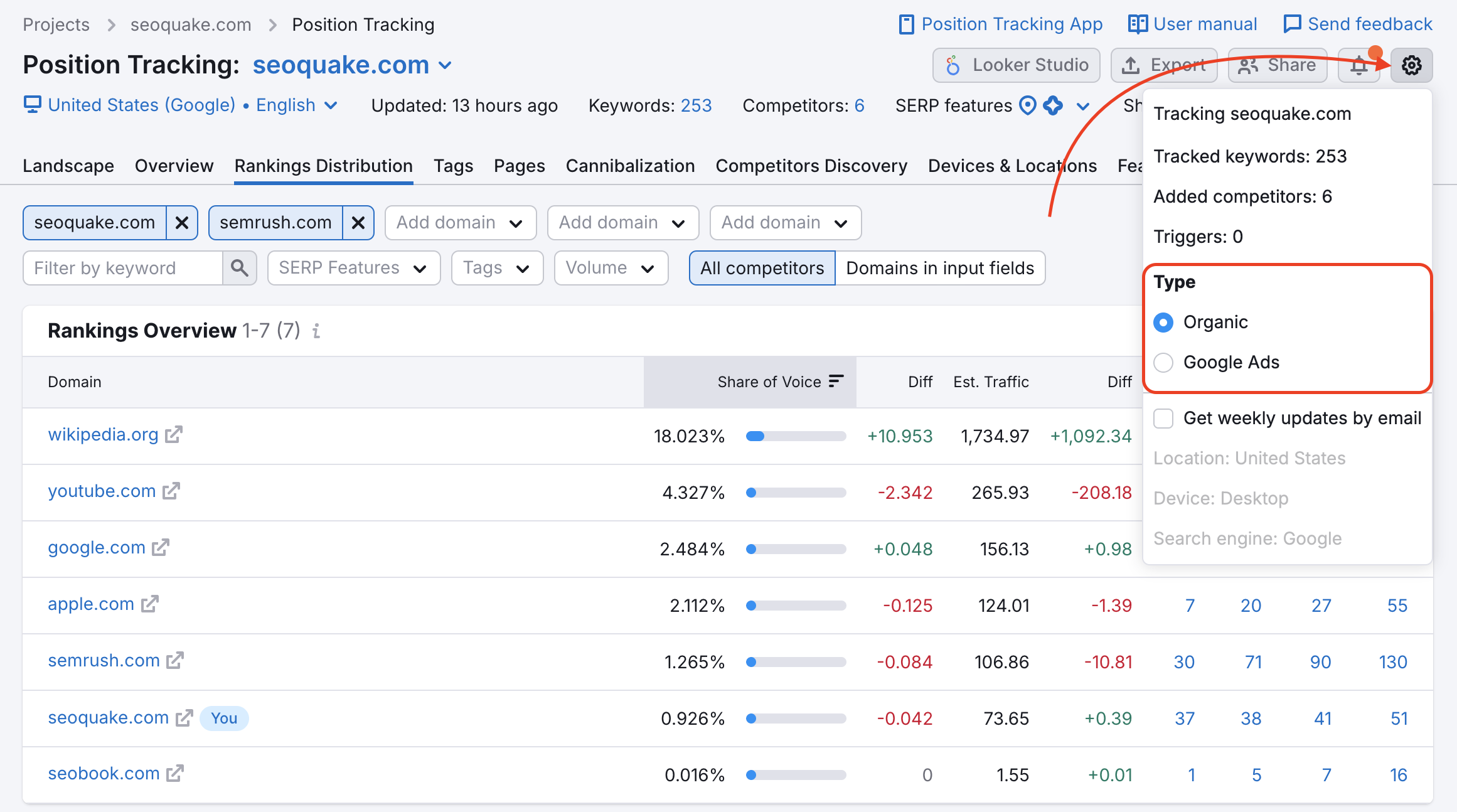 Keyword types in Position Tracking