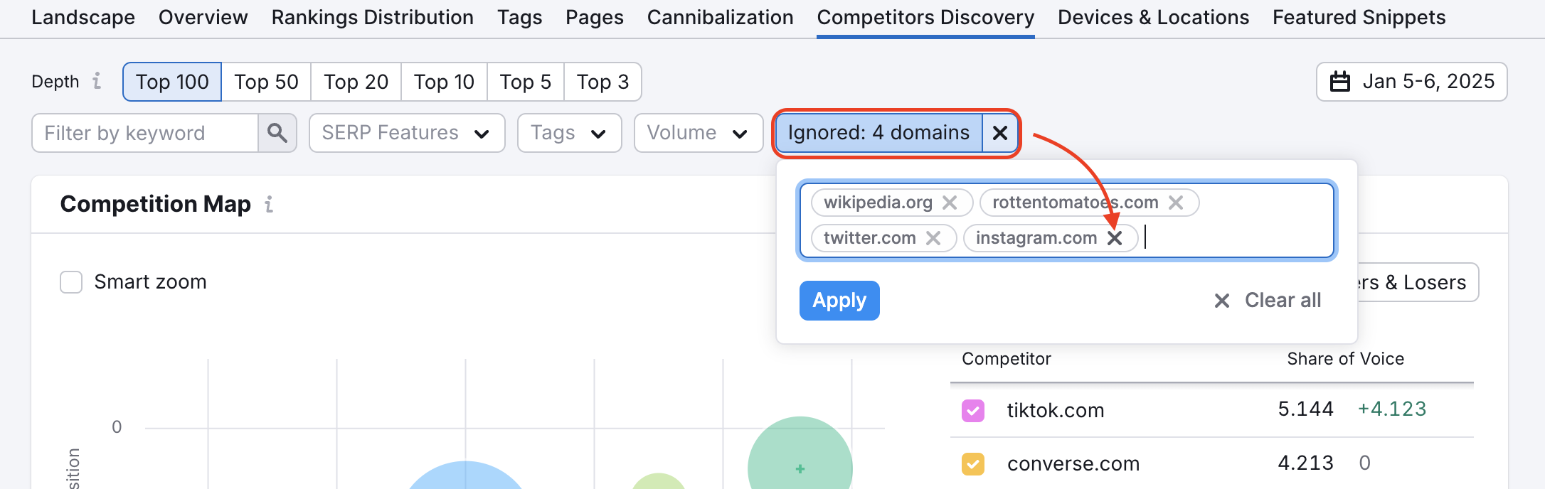 A demonstration of how to remove domains from the Ignored list.