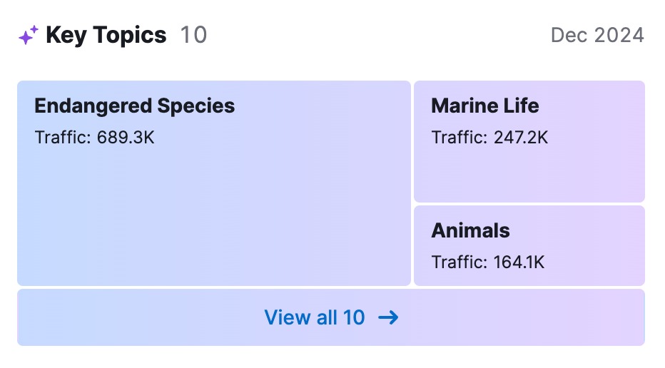 Example of the Key Topics widget displaying several best-performing topics by traffic.