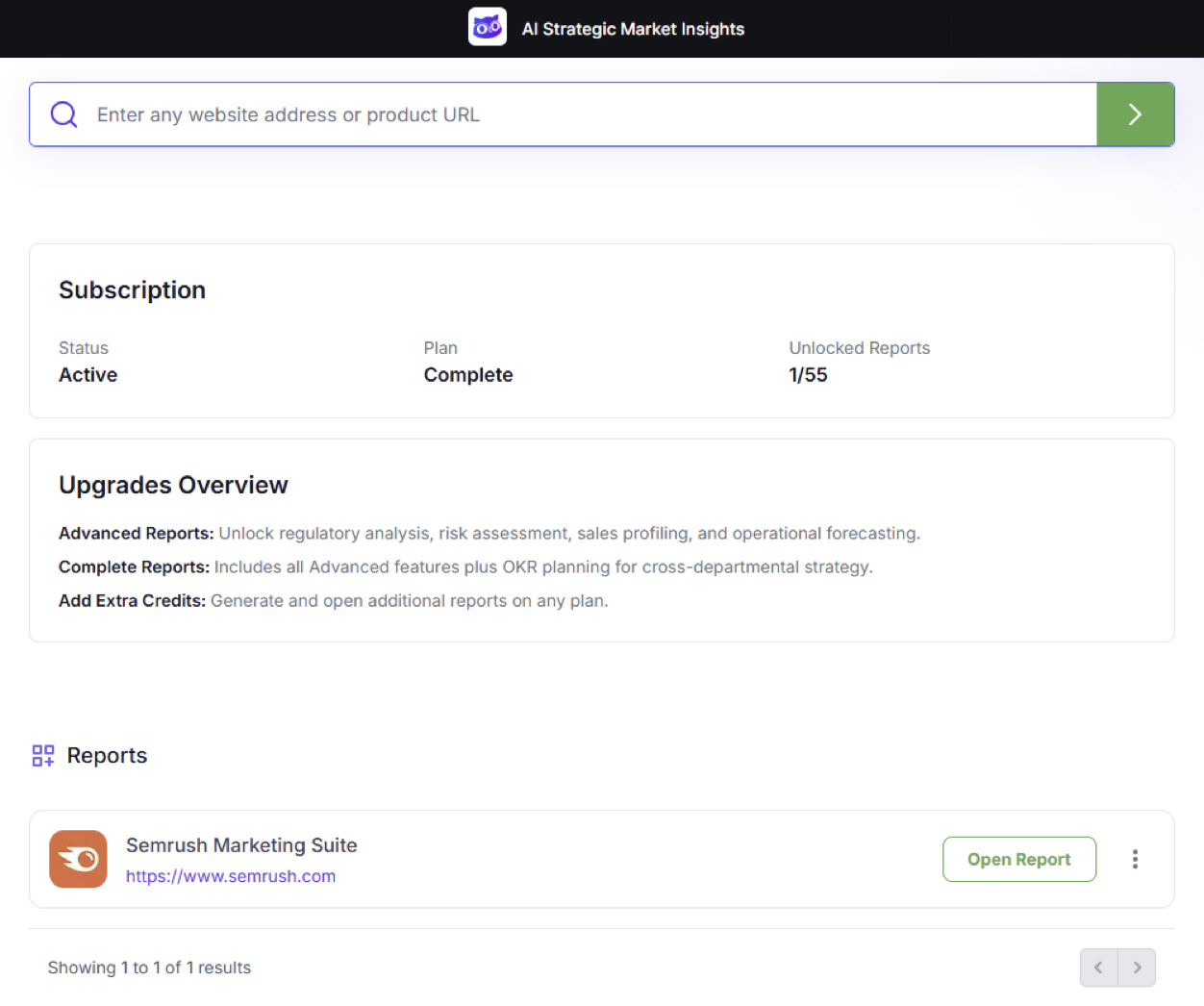 Your Dashboard in AI Strategic Market Insights.