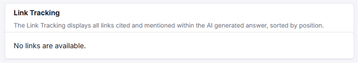 An example of an empty search result when no link tracking information is available in Otterly - AI Search Monitoring