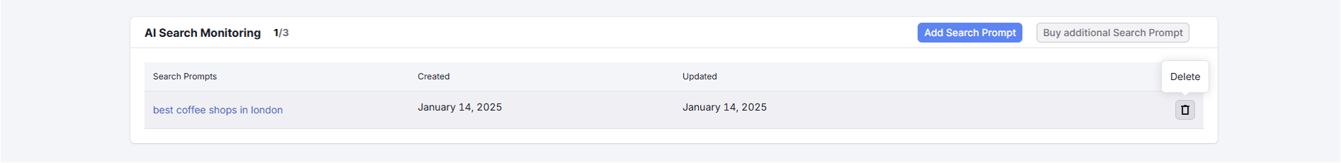 Deleting a search prompt in Otterly - AI Search Monitoring