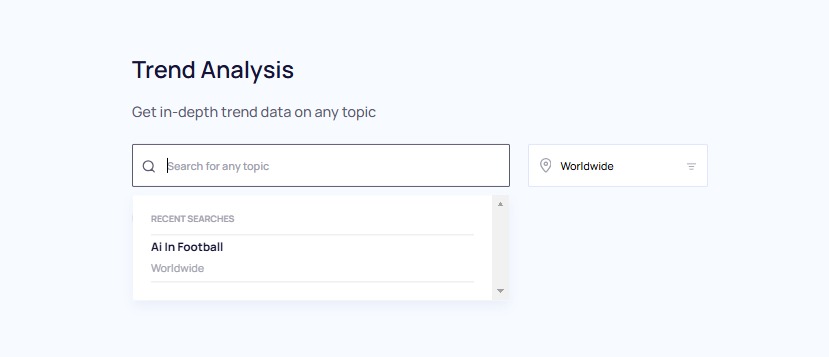 Accessing recent searches and changing your geography in Exploding Topics.