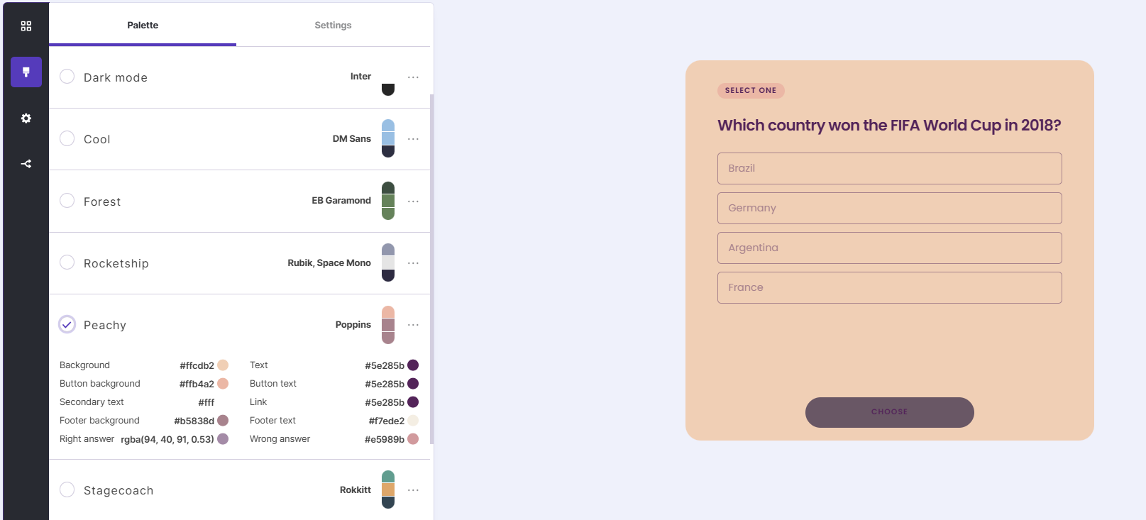 How to change the palette of your content in the Quiz Maker app.