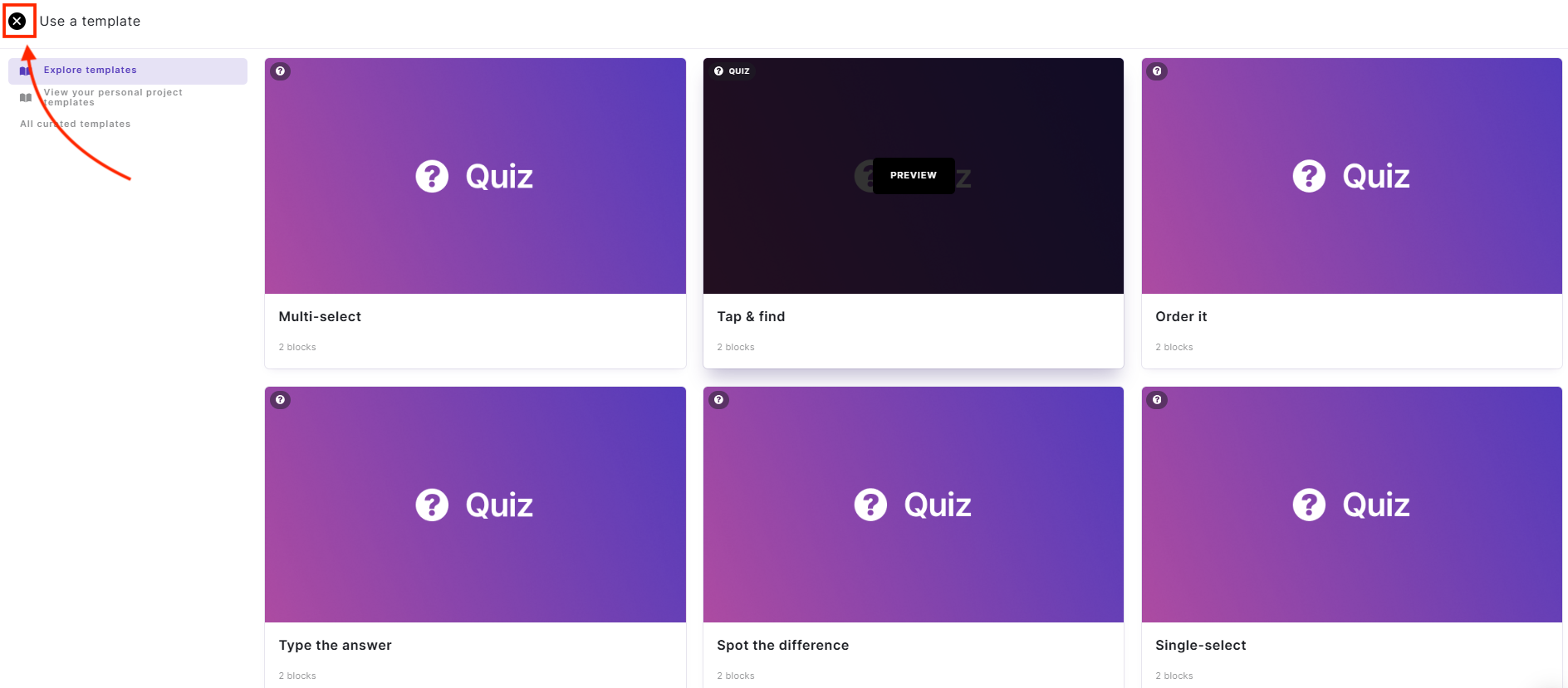 Clicking the back button to return to the main page of the Quiz Maker app.