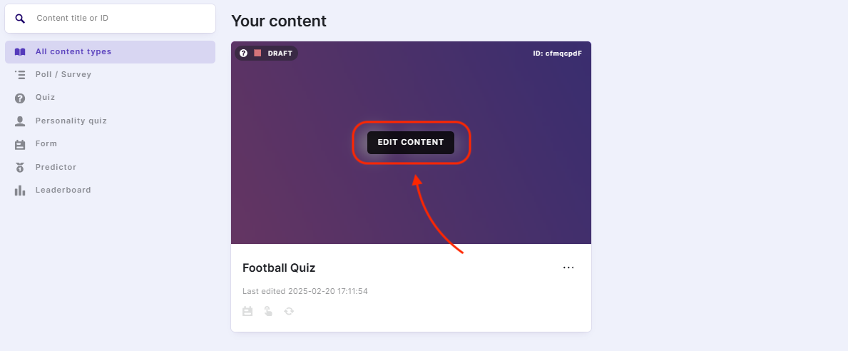 How to edit the content of a quiz in the Quiz Maker app.