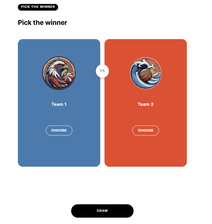 The ‘Pick the Winner’ option for a prediction game in the Quiz Maker app.