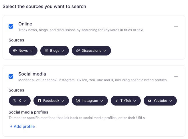 How to select the sources you want to search.