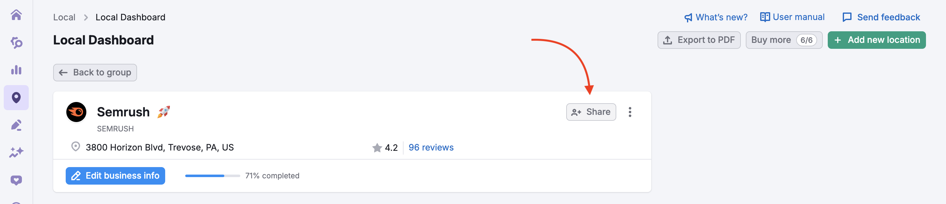 Cómo compartir una ubicación en las herramientas de Semrush Local image 2