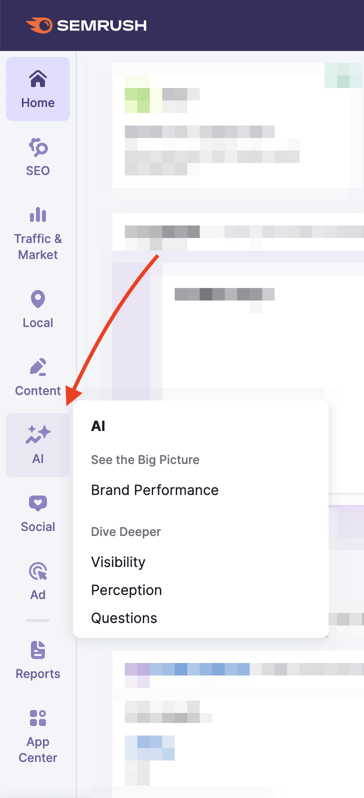 How to access the Semrush AI Toolkit in the left menu.