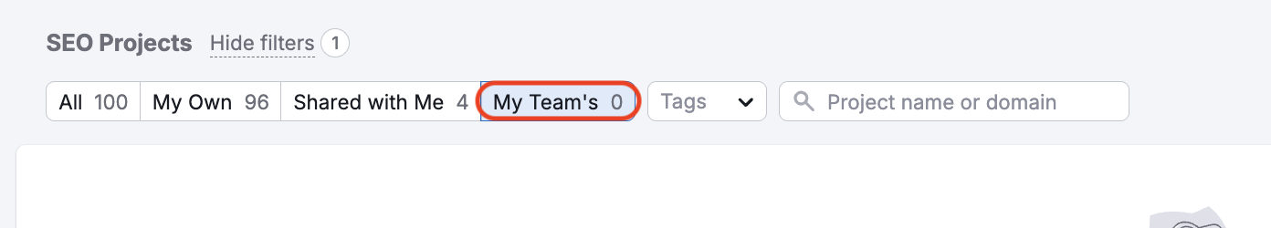 The My Team's tab is highlighted in the Projects Dashboard.