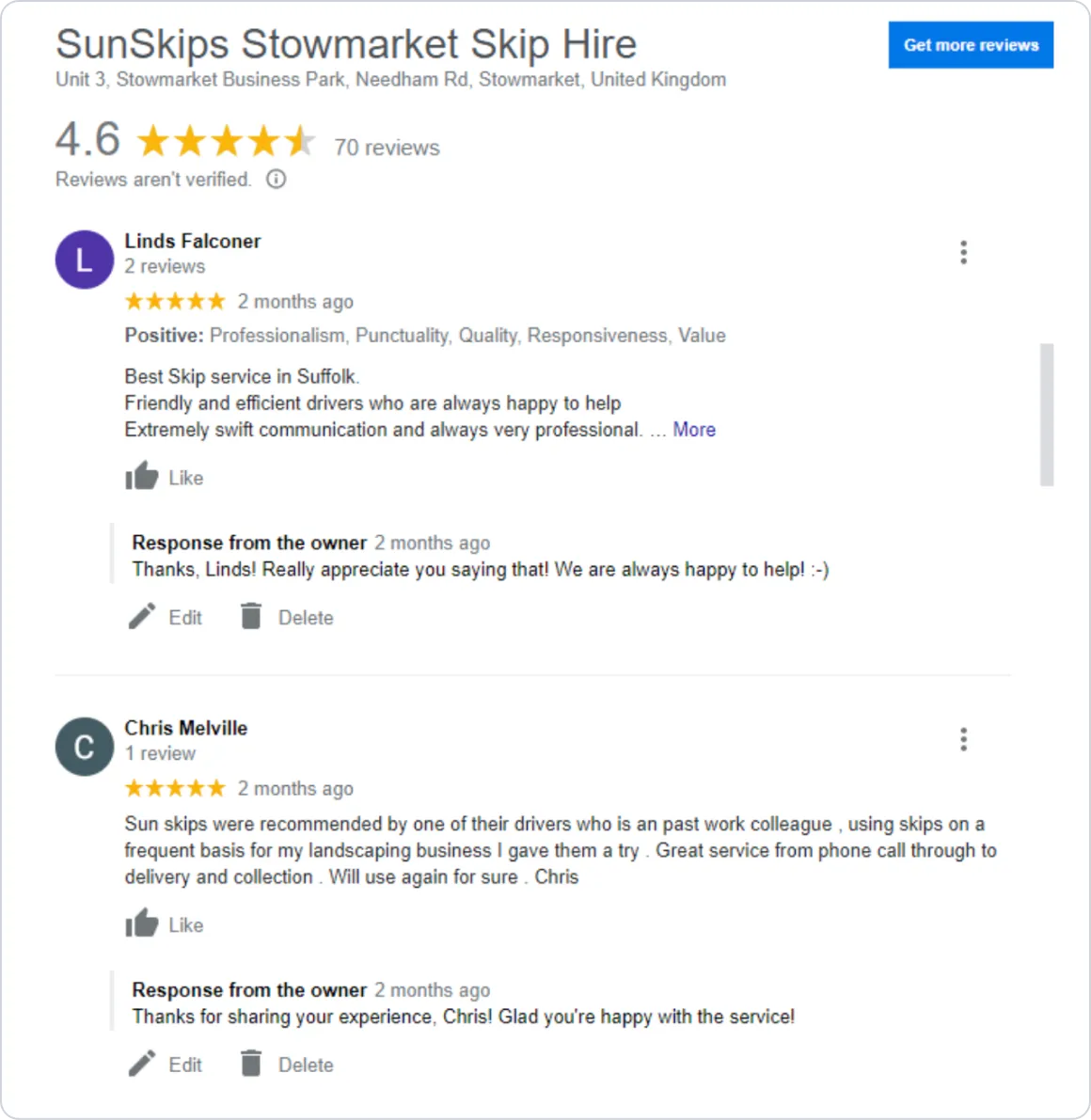 The Google Business Profile Manager interface where you can see your Google reviews