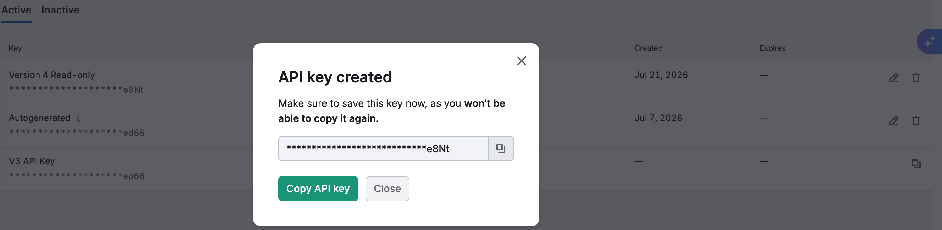 API key created