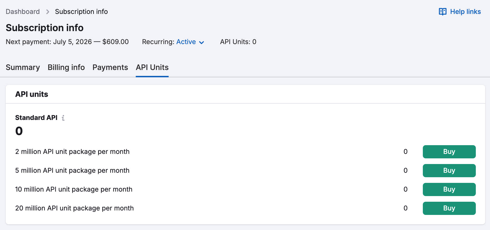 Buy API units